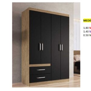 Closet de Melamina para Hogar con Gavetas y Puertas Abatibles - TLS 380 - 1.80m x 1.40m Ancho x 0.50m Fondo