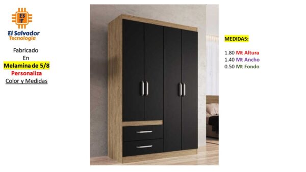 Closet de Melamina para Hogar con Gavetas y Puertas Abatibles - TLS 380 - 1.80m x 1.40m Ancho x 0.50m Fondo