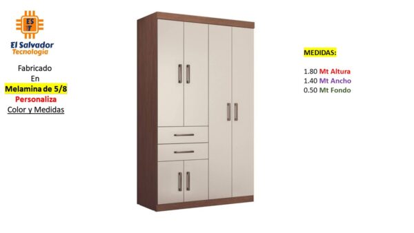 Closet de Melamina para Hogar con Gavetas y Puertas Abatibles - TLS 381 - 1.80m Altura x 1.40m Ancho x 0.50m Fondo