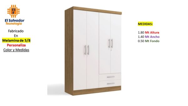 Closet de Melamina para Hogar con Gavetas y Puertas Abatibles - TLS 382 - 1.80m Altura x 1.40m Ancho x 0.50m Fondo