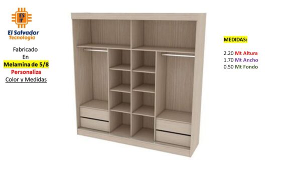 Closet de Melamina para Hogar con Gavetas - TLS 384 - 2.20m Altura x 1.70m Ancho x 0.50m Fondo