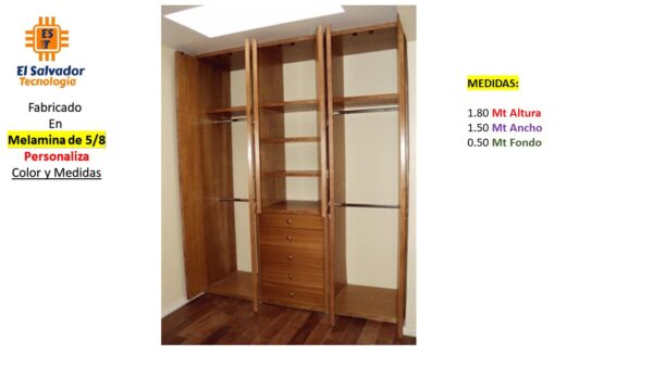 Closet de Melamina para Hogar con Gavetas y Puertas Abatibles - TLS 385 - 1.80m Altura x 1.50m Ancho x 0.50m Fondo