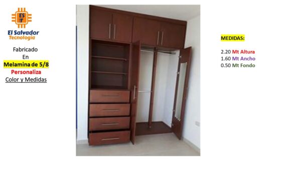 Closet de Melamina para Hogar con Gavetas y Puertas Abatibles - TLS 386 - 2.20m Altura x 1.60m Ancho x 0.50m Fondo