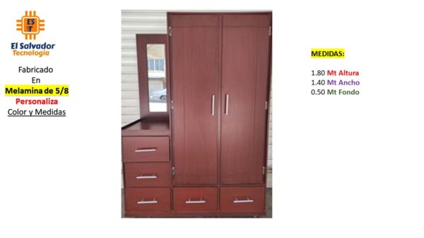 Closet de Melamina para Hogar con Gavetas y Puertas Abatibles - TLS 387 - 1.80m Altura x 1.40m Ancho x 0.50m Fondo