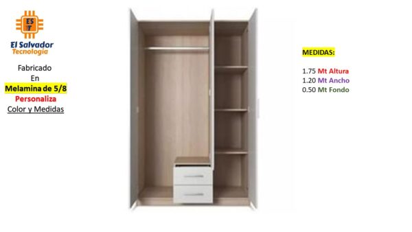 Closet de Melamina para Hogar con Gavetas y Puertas Abatibles - TLS 388 - 1.75m Altura x 1.20m Ancho x 0.50m Fondo