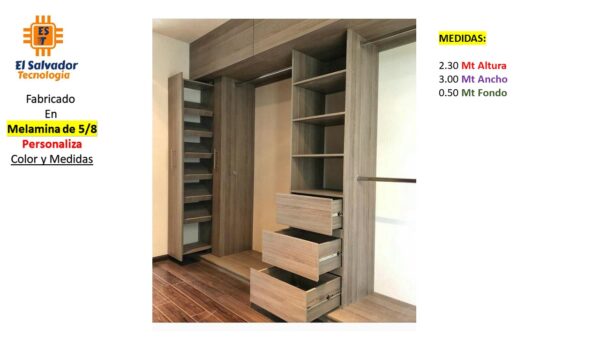 Closet de Melamina para Hogar con Gavetas - TLS 290 - 1.90m Altura x 1.60m Ancho x 0.50m Fondo