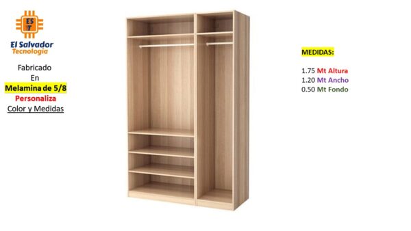 Closet de Melamina para Hogar - TLS 389 - 1.75m Altura x 1.20m Ancho x 0.50m Fondo