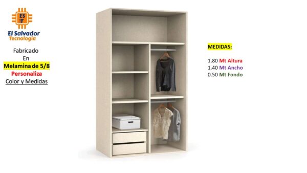 Closet de Melamina para Hogar - TLS 396 - 1.80m Altura x 1.40m Ancho x 0.50m Fondo