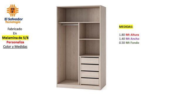 Closet de Melamina para Hogar con Gavetas - TLS 397 - 1.80m Altura x 1.40m Ancho x 0.50m Fondo