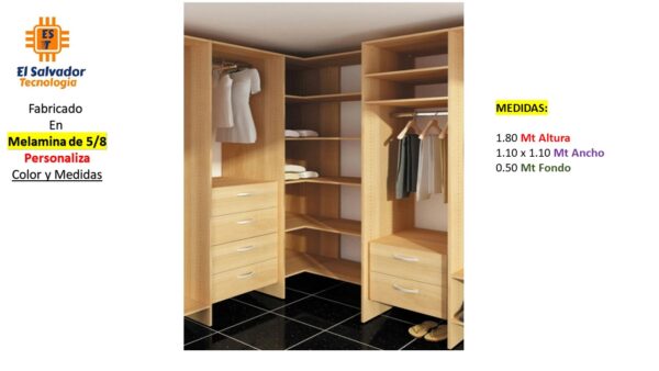 Closet de Melamina para Hogar con Gavetas - TLS 398 - 1.80m Altura x 1.10m Ancho x 0.50m Fondo