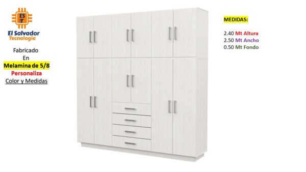 Closet de Melamina para Hogar con Gavetas - TLS 291 - 2.40m Altura x 2.50m Ancho x 0.50m Fondo