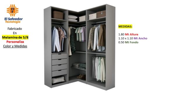 Closet de Melamina para Hogar con Gavetas - TLS 399 - 1.80m Altura x 1.10m Ancho x 0.50m Fondo