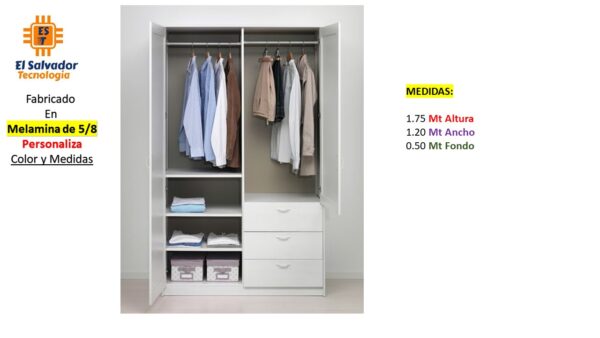 Closet de Melamina para Hogar con Gavetas - TLS 400 - 1.75m Altura x 1.20m Ancho x 0.50m Fondo