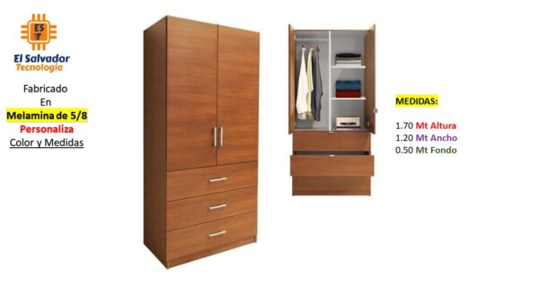 Closet de Melamina para Hogar con Gavetas y Puertas Abatibles - TLS 401 - 1.70m Altura x 1.20m Ancho x 0.50m Fondo