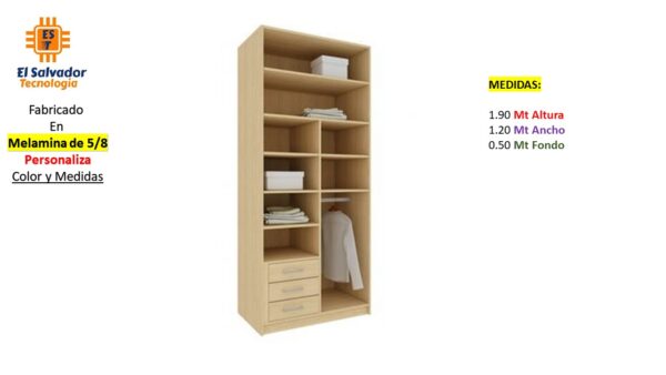 Closet de Melamina para Hogar con Gavetas - TLS 402 - 1.90m Altura x 1.20m Ancho x 0.50m Fondo