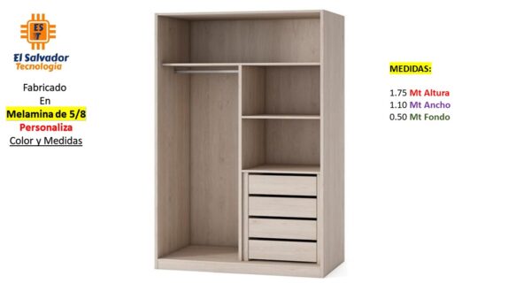 Closet de Melamina para Hogar con Gavetas - TLS 404 - 1.75m Altura x 1.10m Ancho x 0.50m Fondo