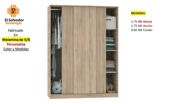 Closet de Melamina para Hogar con Puertas Corredizas - TLS 292 - 1.75m Altura x 1.75m Ancho x 0.60m Fondo