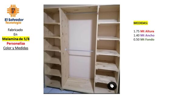 Closet de Melamina para Hogar - TLS 414 - 1.75m Altura x 1.40m Ancho x 0.50m Fondo