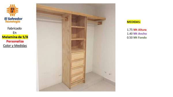 Closet de Melamina para Hogar con Gavetas - TLS 423 - 1.75m Altura x 1.40m Ancho x 0.50m Fondo