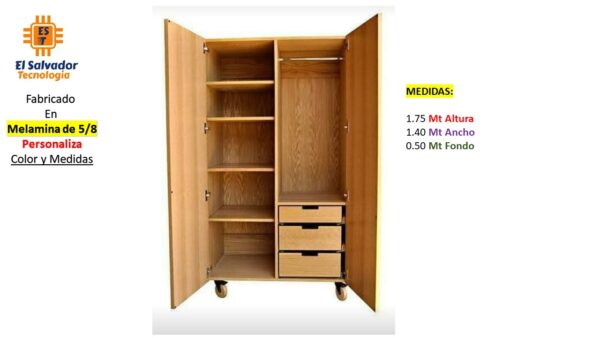 Closet de Melamina para Hogar con Gavetas y Puertas Abatibles - TLS 427 - 1.75m Altura x 1.40m Ancho x 0.50m Fondo