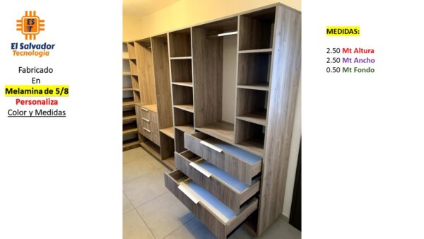 Closet de Melamina para Hogar con Gavetas - TLS 294 - 2.50m Altura x 2.50m Ancho x 0.50m Fondo