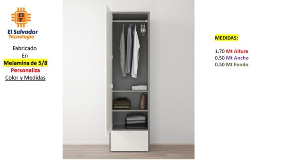 Closet de Melamina para Hogar de Puerta Abatible con Gavetas - TLS 430 - 1.70m Altura x 0.50m Ancho x 0.50m Fondo