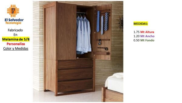 Closet de Melamina para Hogar de Puerta Abatible con Gavetas - TLS 431 - 1.75m Altura x 1.20m Ancho x 0.50m Fondo