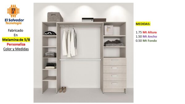 Closet de Melamina para Hogar con Gavetas - TLS 434 - 1.75m Altura x 1.50m Ancho x 0.50m Fondo