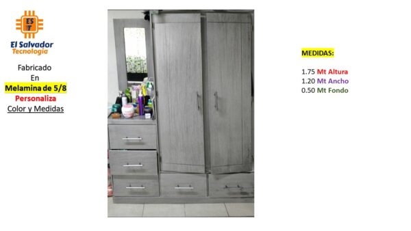 Closet de Melamina para Hogar con Gavetas y Puertas Abatibles - TLS 436 - 1.75m Altura x 1.20m Ancho x 0.50m Fondo