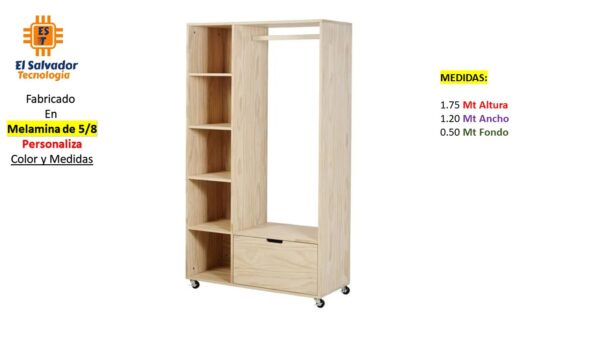 Closet de Melamina para Hogar con Gaveta - TLS 441 - 1.75m Altura x 1.20m Ancho x 0.50m Fondo