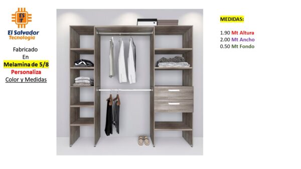 Closet de Melamina para Hogar con Gavetas - TLS 296 - 1.90m Altura x 2.00m Ancho x 0.50m Fondo