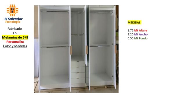 Closet de Melamina para Hogar con Gavetas - TLS 450 - 1.75m x 1.20m Ancho x 0.50m Fondo