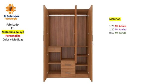 Closet de Melamina para Hogar con Puertas Abatibles - TLS 452 - 1.75m x 1.20m Ancho x 0.50m Fondo