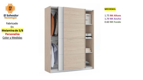 Closet de Melamina para Hogar con Puertas Corredizas - TLS 297 - 1.75m Altura x 1.70m Ancho x 0.60m Fondo