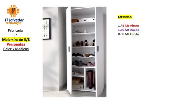 Closet de Melamina para Hogar con Puertas Abatibles - TLS 298 - 1.75m Altura x 1.20m Ancho x 0.50m Fondo