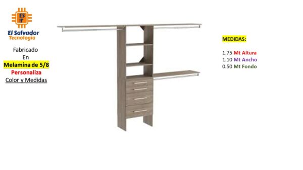 Closet de Melamina para Hogar - TLS 473 - 1.75m Altura x 1.10m Ancho x 0.50m Fondo