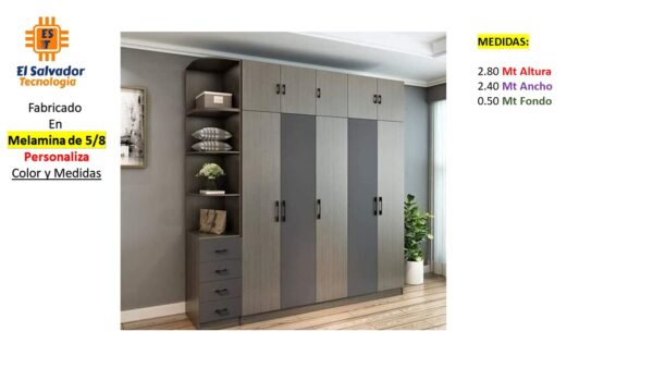 Closet de Melamina para Hogar con Gavetas - TLS 300 - 2.80m Altura x 2.40m x Ancho x 0.50m Fondo