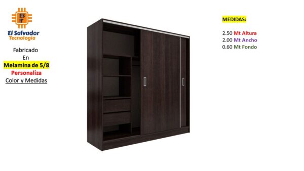 Closet de Melamina para Hogar con Puertas Corredizas - TLS 301 - 2.50m Altura x 2.00m Ancho x 0.60m Fondo