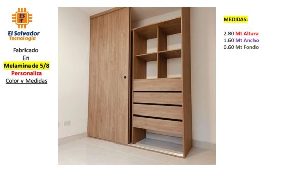 Closet de Melamina para Hogar con Puertas Corredizas - TLS 302 - 2.80m Altura x 1.60m Ancho x 0.60m Fondo