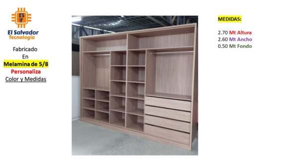 Closet de Melamina para Hogar - TLS 304 - 2.70m Altura x 2.60m Ancho x 0.50m Fondo