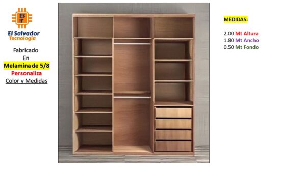 Closet de Melamina para Hogar - TLS 305 - 2.00m Altura x 1.80m x 0.50m Fondo