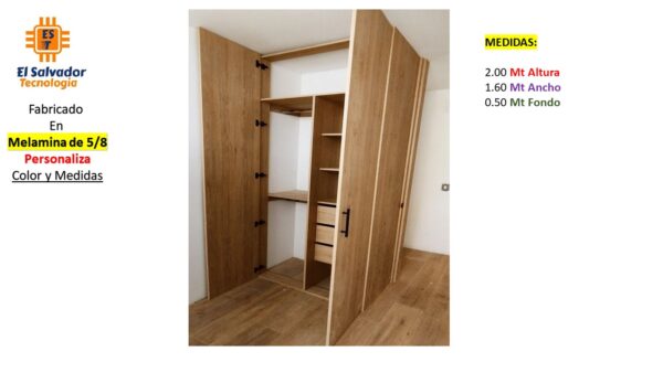 Closet de Melamina para Hogar con Puertas Abatibles- TLS 306 - 2.00m Altura x 1.60m Ancho x 0.50m Fondo