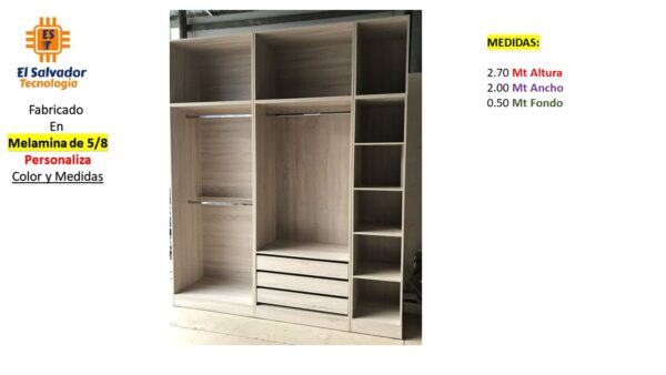 Closet de Melamina para Hogar - TLS 307 - 2.70m Altura x 2.00m Ancho x 0.50m Fondo