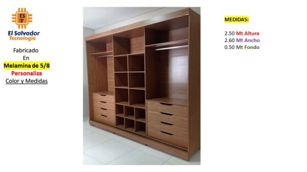 Closet de Melamina para Hogar con Gavetas - TLS 308 - 2.50m Altura x 2.60m Ancho x 0.50m Fondo