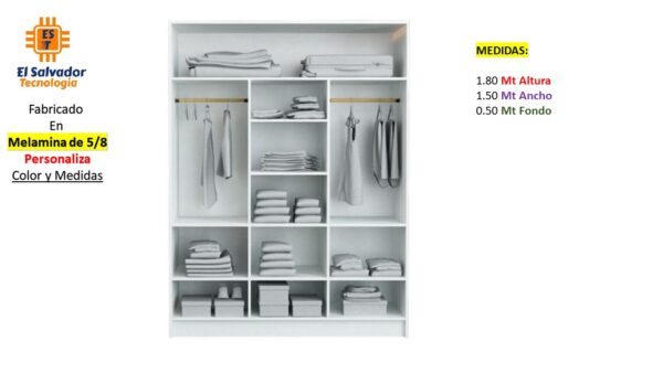 Closet de Melamina para Hogar - TLS 282 - 1.80m Altura x 1.50m Ancho x 0.50m Fondo