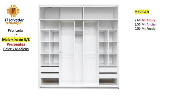 Closet de Melamina para Hogar - TLS 309 - 2.60m Altura x 2.50m Ancho x 0.50m Fondo