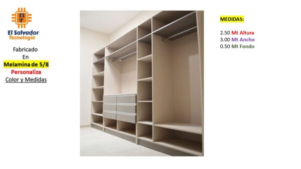 Closet de Melamina para Hogar con Gavetas - TLS 310 - 2.50m Altura x 3.00m Ancho x 0.50m Fondo