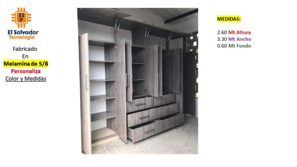 Closet de Melamina para Hogar con Gavetas - TLS 311 - 2.60m Altura x 3.30m Ancho x 0.60m Fondo