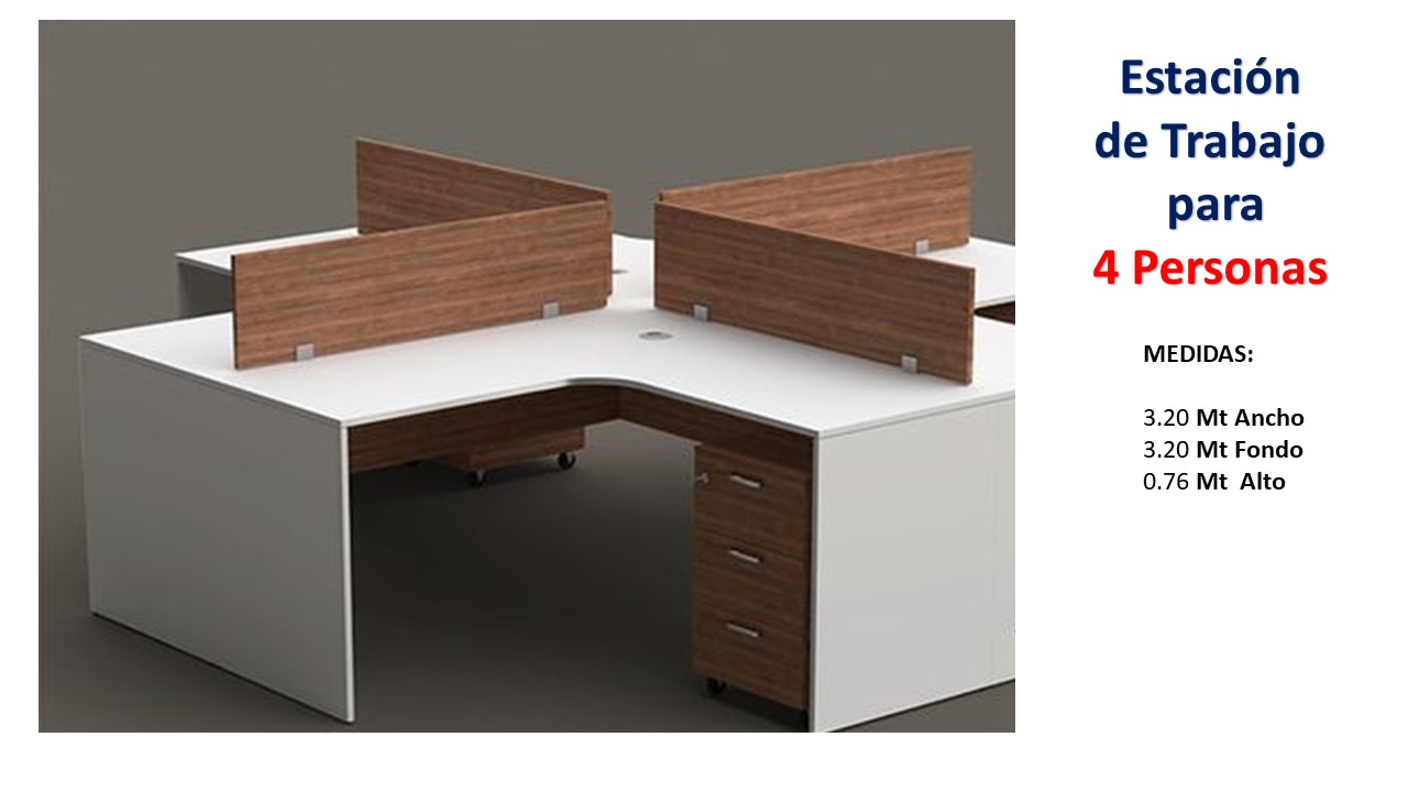 Estación de Trabajo para 4 Personas - Incluye archivo robot - TLS 506 - 3.20m Ancho x 3.20m Fondo x 0.76m Alto