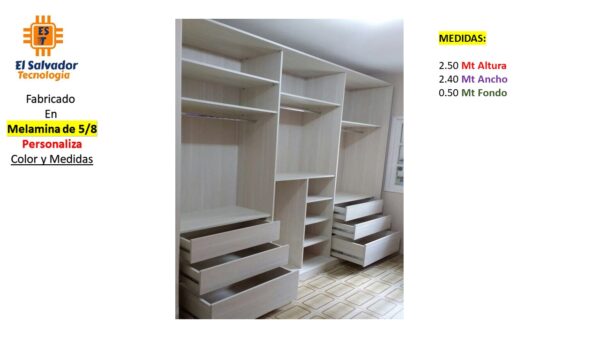 Closet de Melamina para Hogar con Gavetas - TLS 312 - 2.50m Altura x 2.40m Ancho x 0.50m Fondo